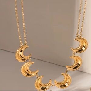 Celestial Crescent Moon 18K Gold Plated Stainless Steel Necklace